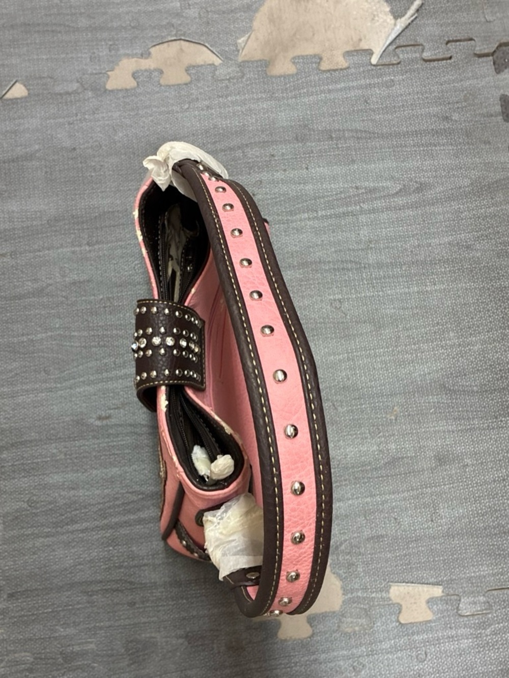Pink and Brown Studded Shoulder Bag